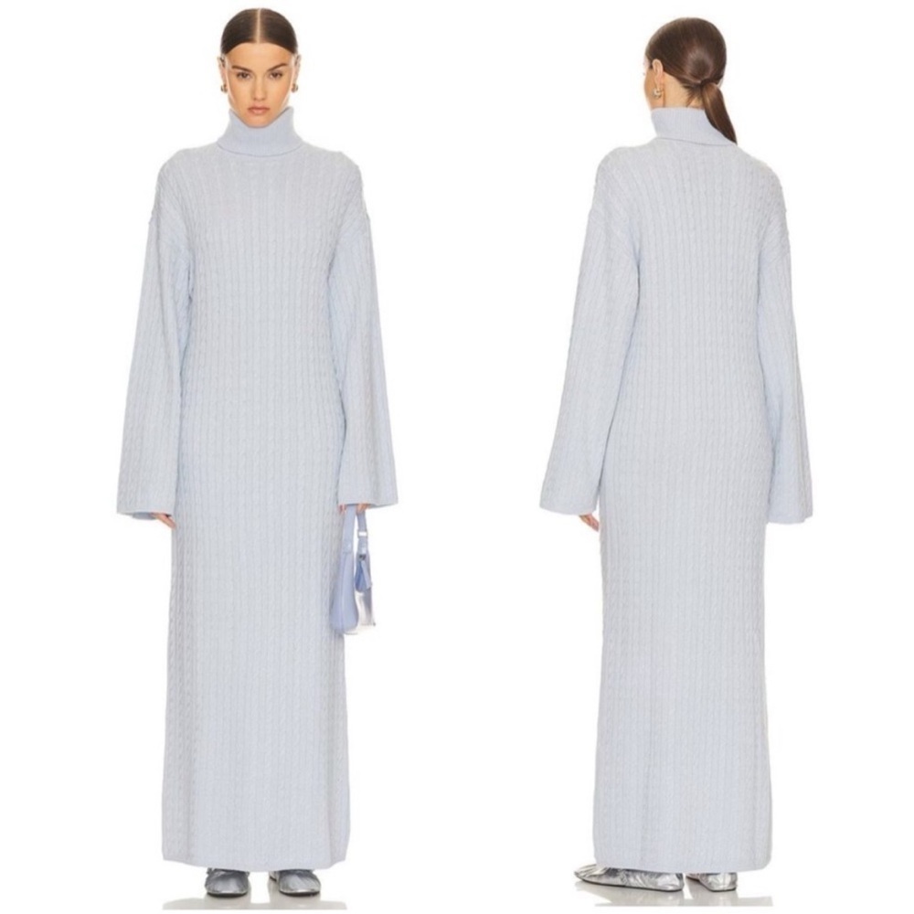 Helsa Shai Cable Knit Maxi Dress Pale Blue NWT